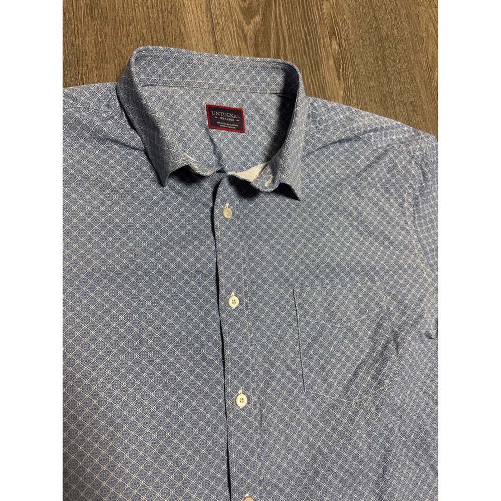 UNTUCKit Weibel Short Sleeve Button Down Shirt Mens XXL Blue Geometric 40636